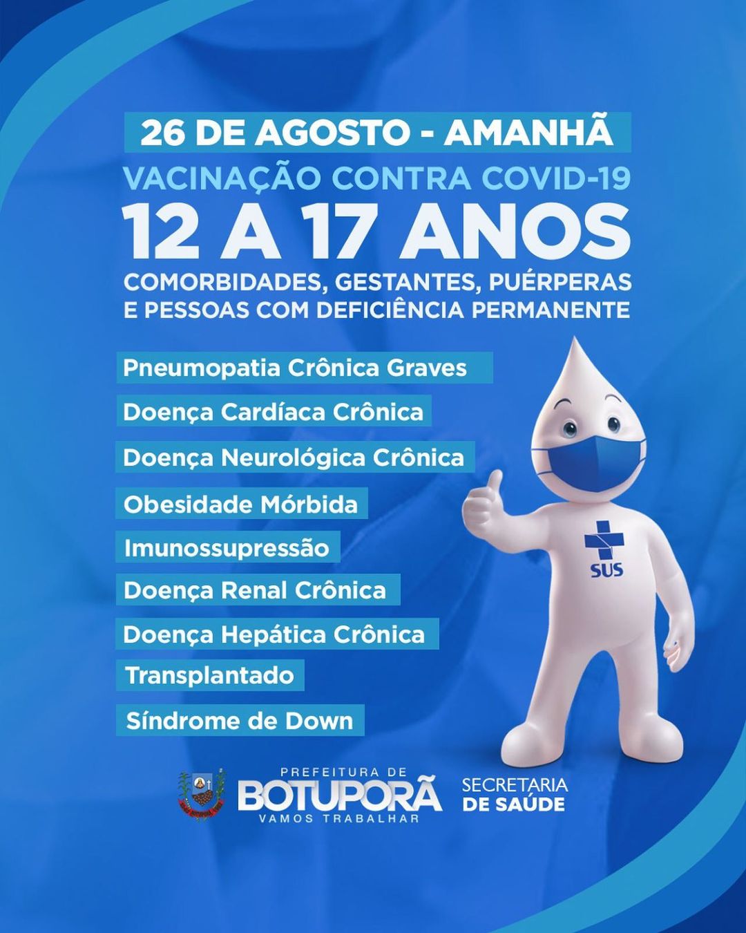 Vacinação Contra COVID-19 para pessoas com comorbidades, gestantes, puérperas e pessoas com deficiência permanente